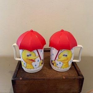Two Vintage Big Bird Umbrella Cups